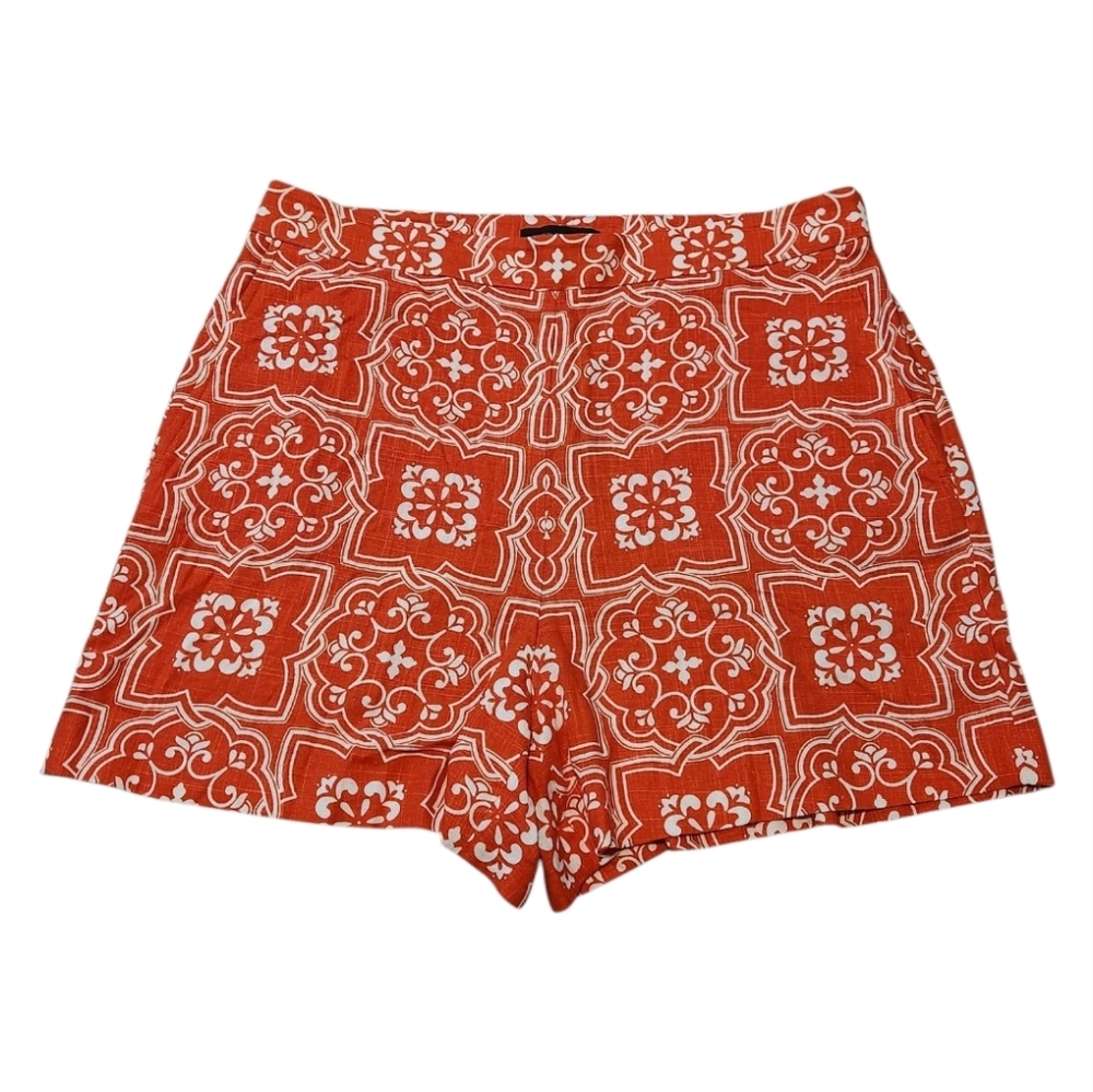 Ann Taylor Women's Linen Blend 4" Orange And White Dressy Shorts, Size 12